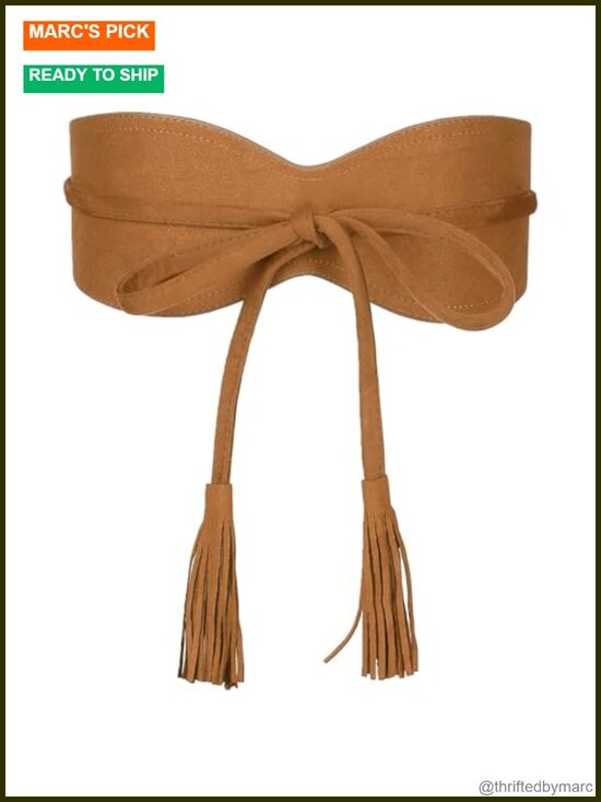 Faux Suede Tassel Belt, Obi Cinch Corset Belt Waistband for Dress main image 5